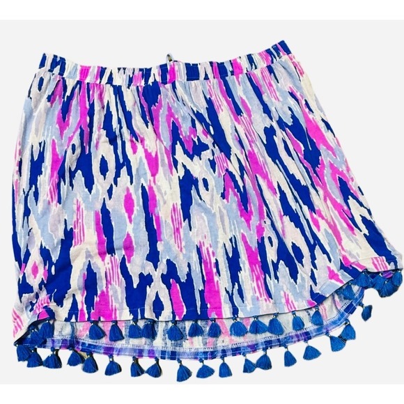 Lilly Pulitzer Palma Pink Blue Strapless Tube Top Skirt Fringe Hem Size Medium - Picture 5 of 7